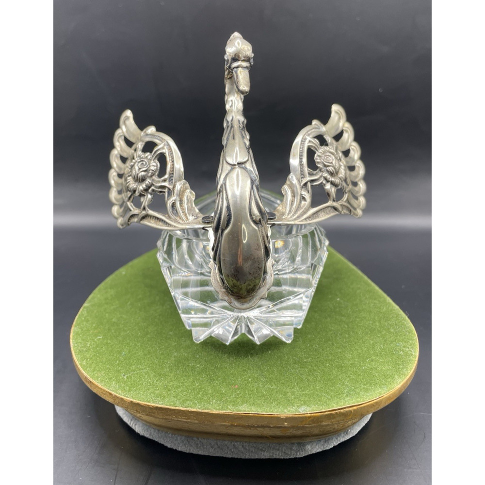 German 835 Silver Swan Albo Cut Glass Salt Cellar Signed - Picture 2 of 13